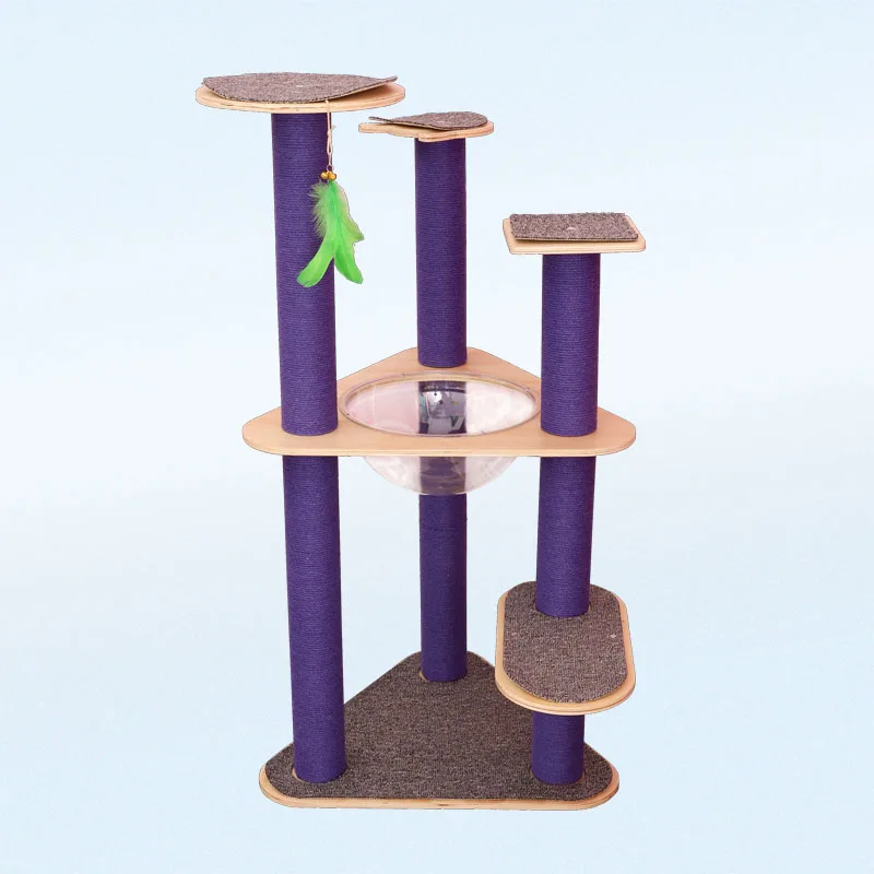 New MDF & Wood Eco-Friendly Cat Tree Scratcher with Natural Sisal Cat Post Assembled in Carton