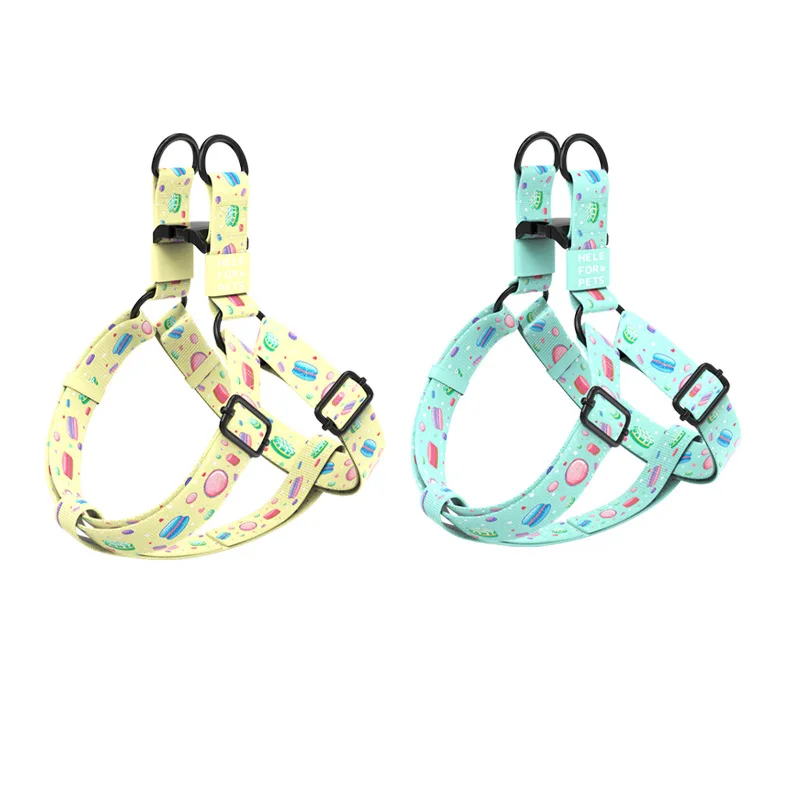 New Macaron Pet Harness Set with Metal Accessories Soft and Comfortable Nylon Chest Strap with Metal Buckle