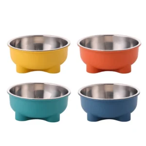 New Pet Bowl Feeders Rounded Cat Dog Bowl PP + Stainless Steel Pet Sublimation Pet Food Bowl Separable