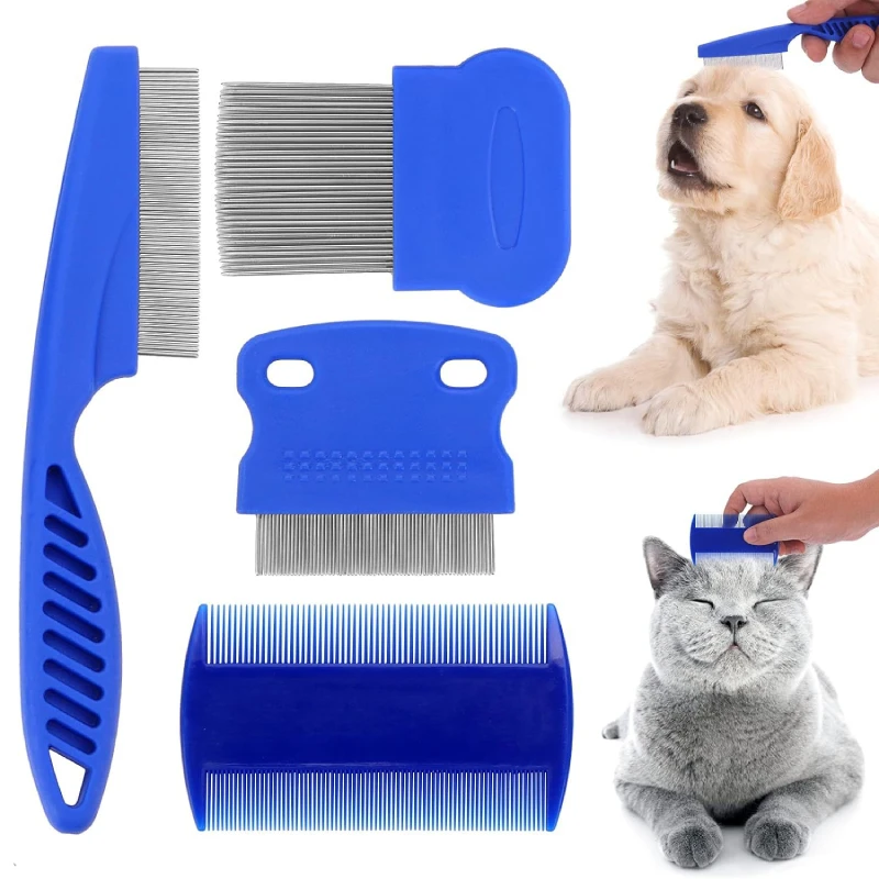 New Pet Flea Comb Double Side Lice Brush Dog Cat Hair Removal Grooming Tool Set