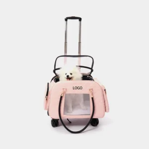 New Pu Leather Pet Carrier Luxury Dog Cat Carrier Bag with Wheels Travel Carrier Bag Outdoor Breathable Mesh Window