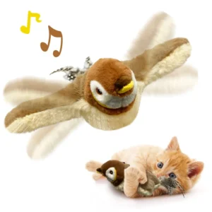 New Smart Electric Rechargeable Plush Flapping Bird Toy for Cats Touch Activated Sparrow Interactive Pet Squeak Toy