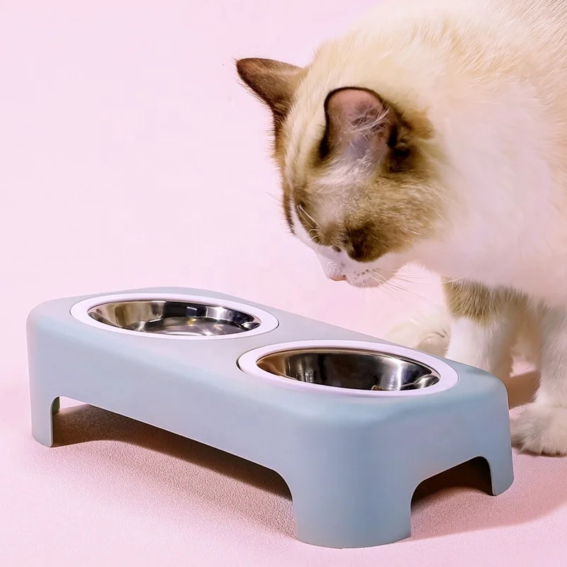 New Stainless Steel Dog Bowl Cat Simple Pet Double Candy Color Plastic Food Pet Bowls Feeder Eating and Drinking