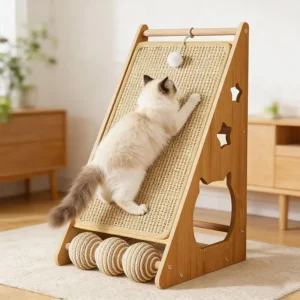 Newly Designed Modern Large Wood Cat Scratching Post Durable Claw Pad Grinding Cat Tree Scratcher Cat Toy Carton Packed