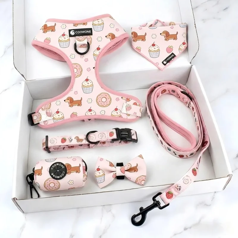 No Pull Dog Harness Pet Collar and Leash Set Neoprene Dog Harness Custom Logo Personalized Poop Bag Dispenser OEM Factory