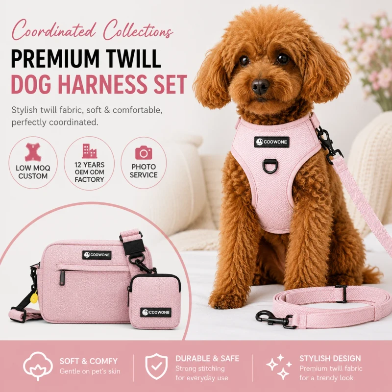 No Pull Dog Harness Twill Designer Dog Harness with Bag Custom Dog Leash Pet Collars Harnesses Set