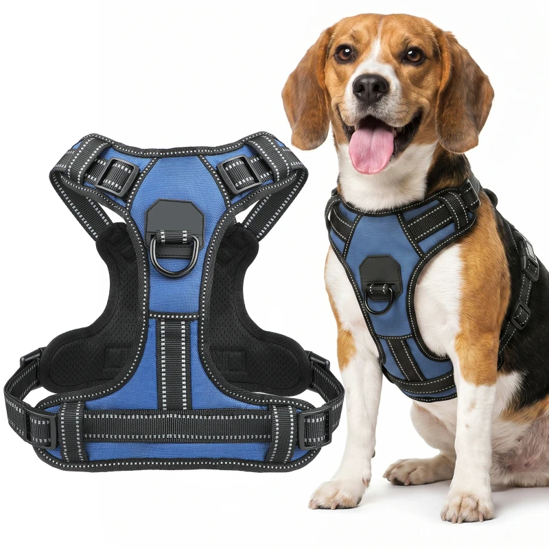 No Pull Dog Harness with Reflective Straps Adjustable Comfortable Outdoor Breathable Mesh Pet Vest Harness With Lift Handheld