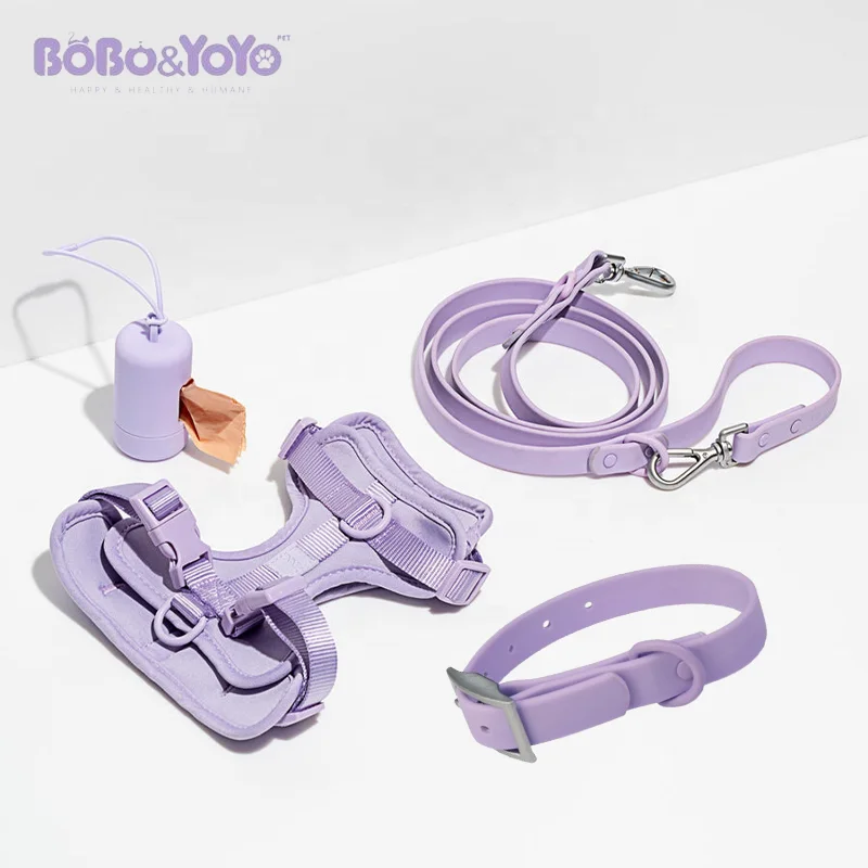 No Pull Personalized Custom Logo Luxury Designer PVC Neoprene Pet Vest Dog Lead Collar Harness Leash Set