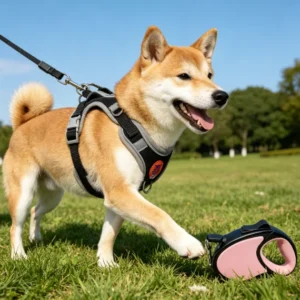 No Pull Reflective Fabric Dog Harness with Retractable Leash Set Adjustable Vest for Small Medium Dogs Washable & Durable