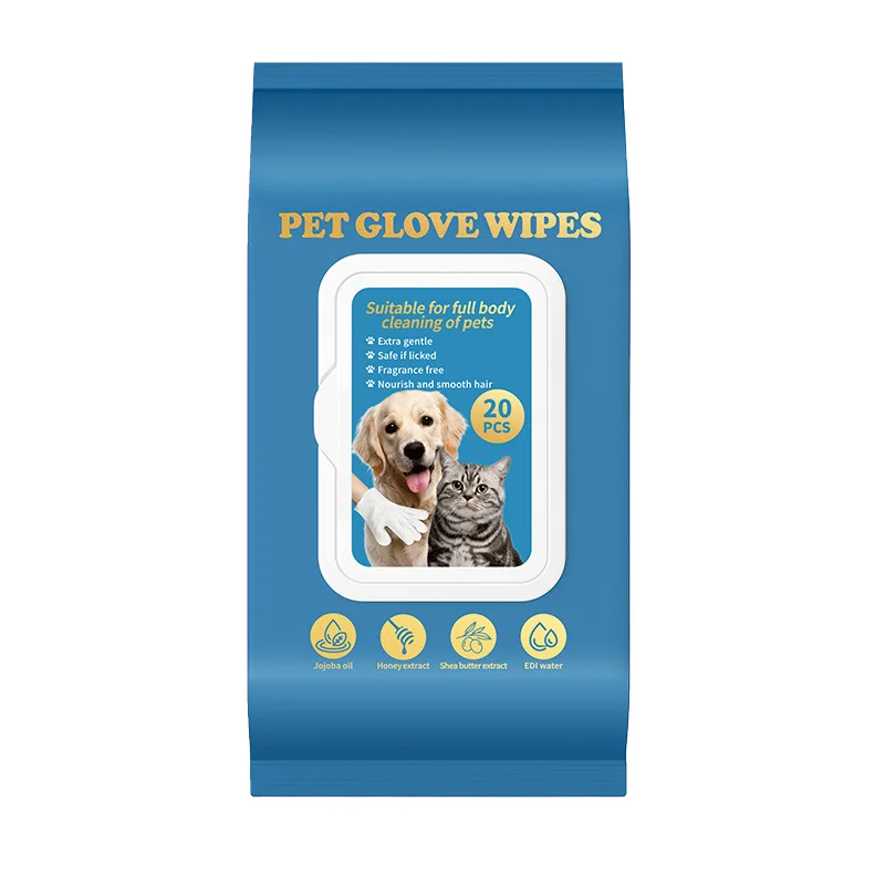 No Rinse Pet Cleaning Bathing Glove Soft Durable Mild Formula Non Woven Unscented Daily Life Grooming Wet Wipes 20