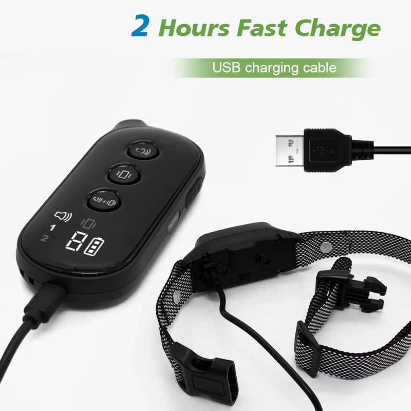 No Shock Dog Training Collar Rechargeable Bark Control Device with Beep Vibration LED Display