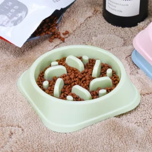 Non Slip Plastic Slow Feeder Bloat Stop Dog Food Bowl with Funny Pattern for Small and Medium Dogs