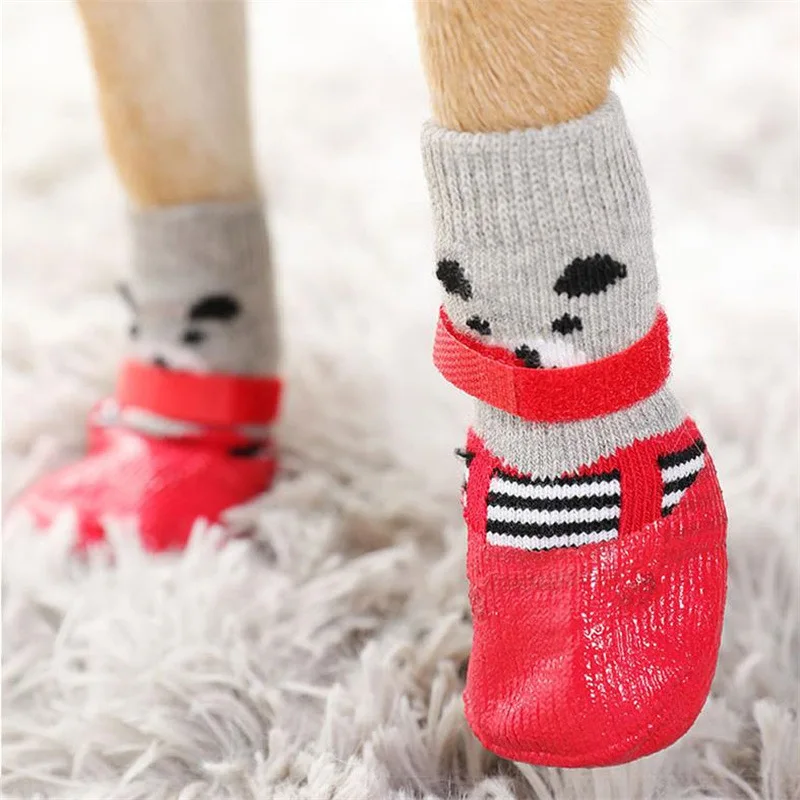 Non Slip Waterproof Indoor and Outdoor Pet Dog Shoes Socks Anti slip Printed Rubber Shoes Waterproof Dog Sock