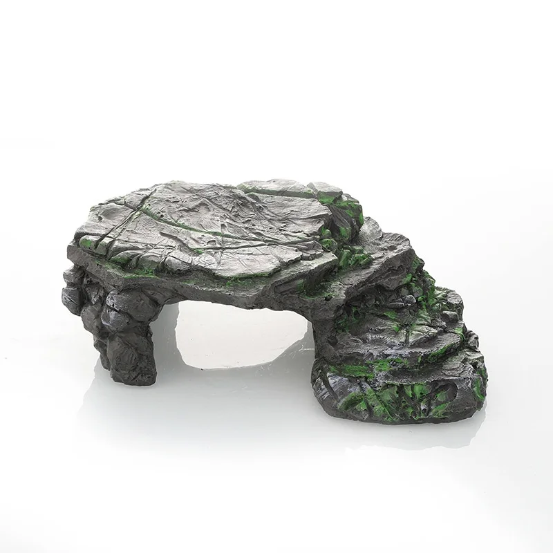 Non Toxic Resin Turtle Basking Rock with Ramp Reptile Hide Cave for Aquatic Turtles & Amphibians Reptile Platform