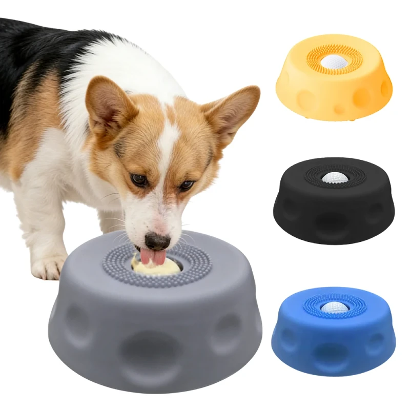 Non slip Dog Liquid Lick Bowl for Cats Slow Feeder Pet Bowl with Built in Toy Ball Interactive Licking Feeder for Training