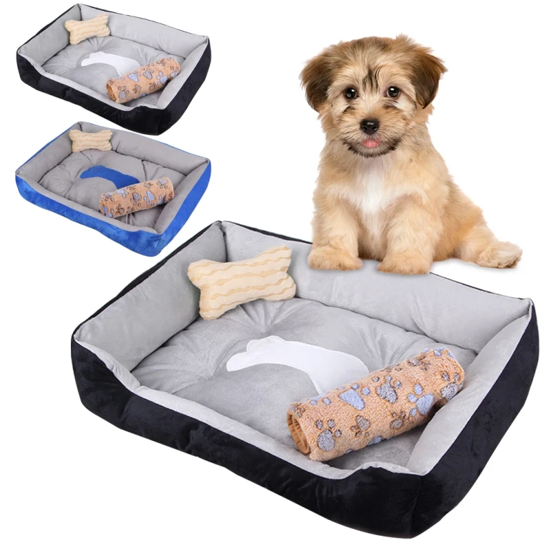 Non slip Soft Comfortable Pet Bed with Blanket Short Fleece Fabric Cat Mat Removable Washable Dog Sofa Bed