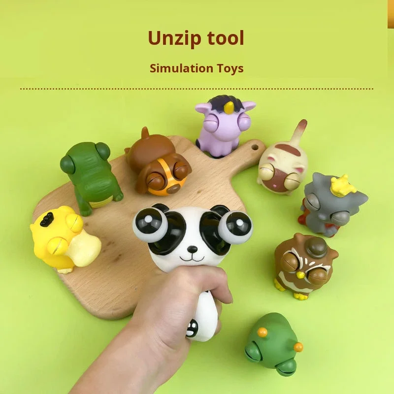 Novelty Eye Popping Panda PVC Squeeze Toy Cartoon Animal Kingdom Stress Relief Caterpillar Doll Office Use