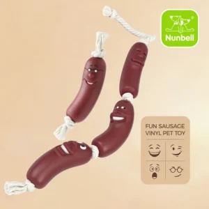 Nunbellpets New Arrival Modern Luxury Cotton Rope Hot Sausage Squeak Single Triple Link Pet Chew & Tug Toys with Funny Face