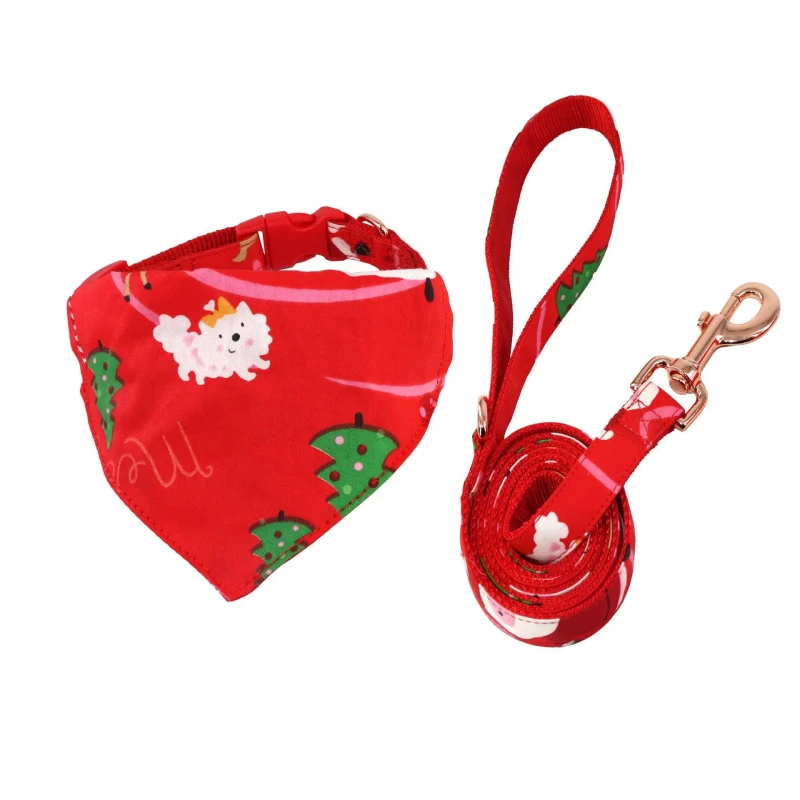 Nylon Cartoon Printed Festive Christmas Dog Cat Leash and Collar Set Pet Supplies in Stock