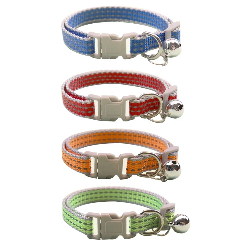 Nylon Dog Collar Reflective Pet Collars Puppy Training Collar with Bell for Small Dogs