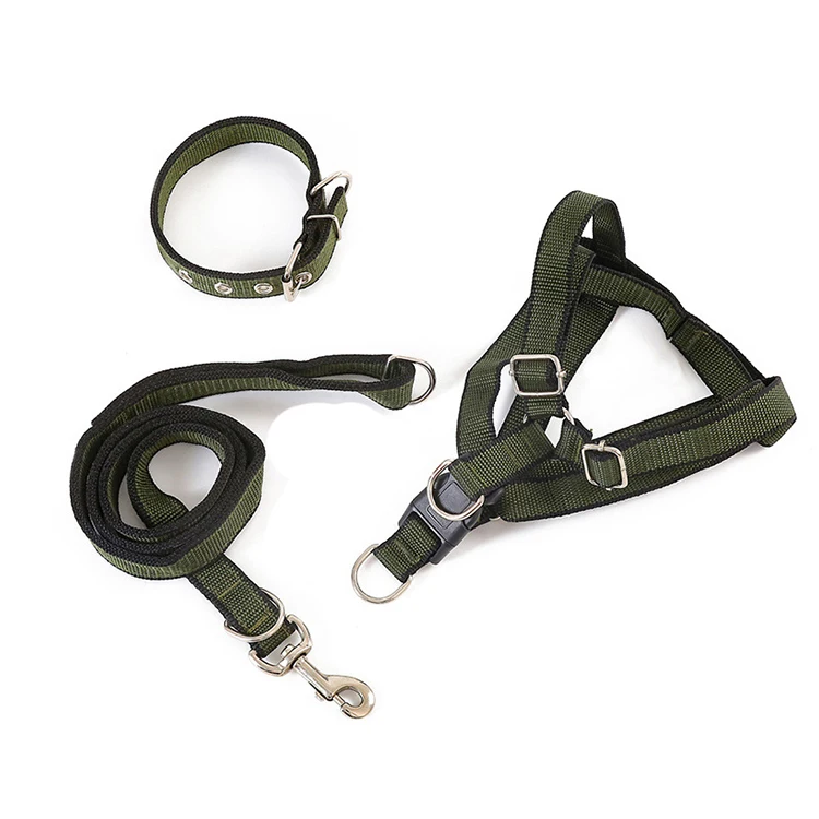 Nylon Dog Harness and Leash Set Durable Breakaway for Medium/Large Dogs with Solid Ribbons Outdoor Use Custom Logo