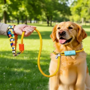 Nylon Dog Leash Harness Anti Pull Tangle Resistant P Shaped P Chain for Small Medium Large Breeds Outdoor Pet Walking