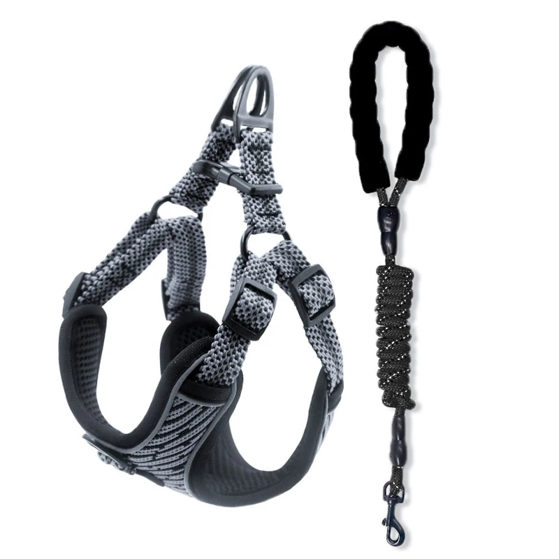 Nylon Padded Adjustable Reflective Explosion proof Dog Harness Set with Dog Leash and Collars