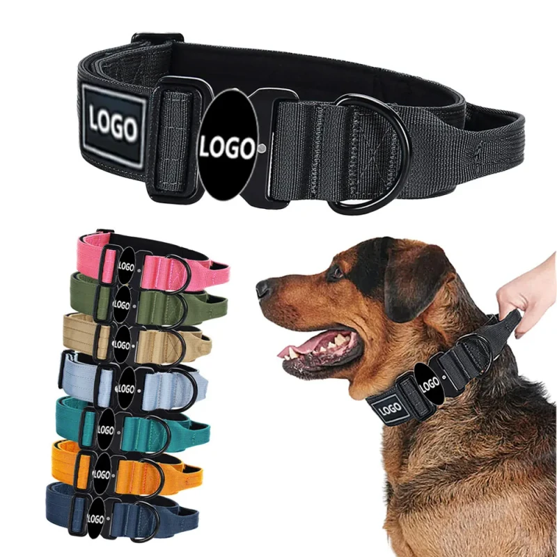 Nylon Pet Collars Metal Buckle Adjustable Training Collar Medium and Large Dog Custom Logo Tactical Dog Collar