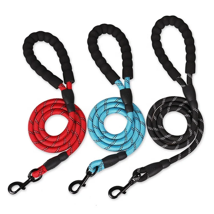 Nylon Pet Leashes Strong Dog Rope with Comfortable Padded Handle and Highly Reflective Threads Durable Collar