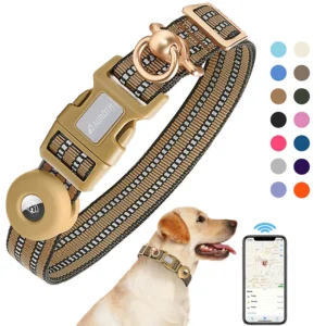 Nylon Soft Adjustable Air Tag Dog Training Collar Tactical Custom Logo Waterproof Reflective GPS Airtag Dog Collar