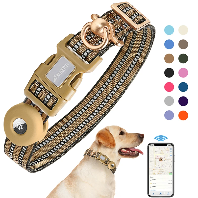Nylon Soft Adjustable Air Tag Dog Training Collar Tactical Custom Logo Waterproof Reflective GPS Airtag Dog Collar