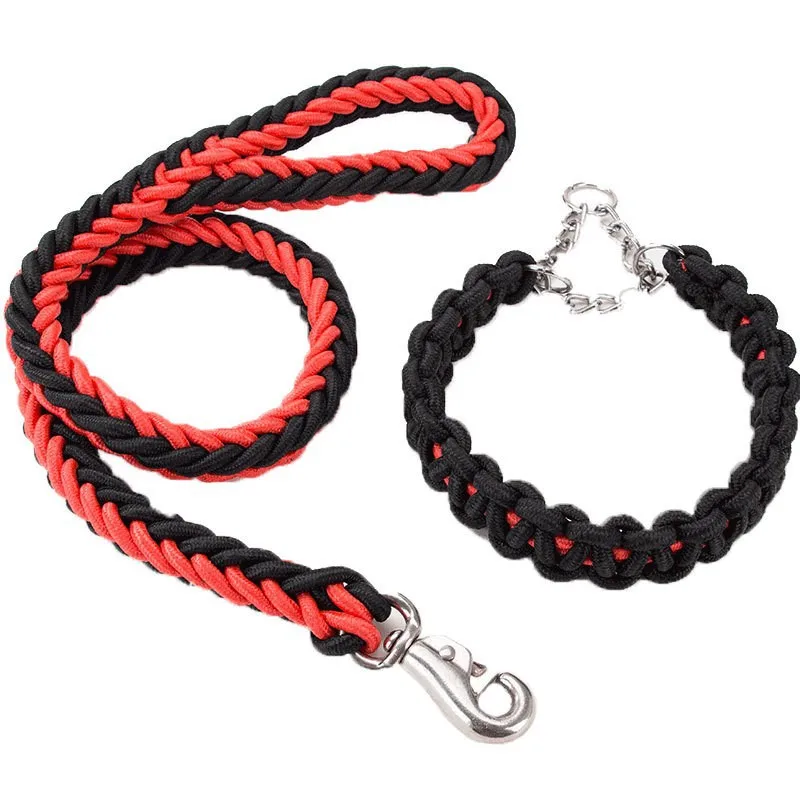 Nylon Twist Rope Pet Collars Pet Leashes 1.2/1.5M with Dog P Chain Durable Adjustable Loop Slip Pet Dog Leash Rope Lead for Dogs