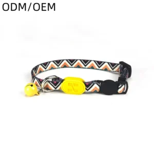 ODM OEM Customizable Colorful Print Dog Collar Fashion Polyester Bell Ribbon Neckband for Small Breeds Adjustable Breakaway
