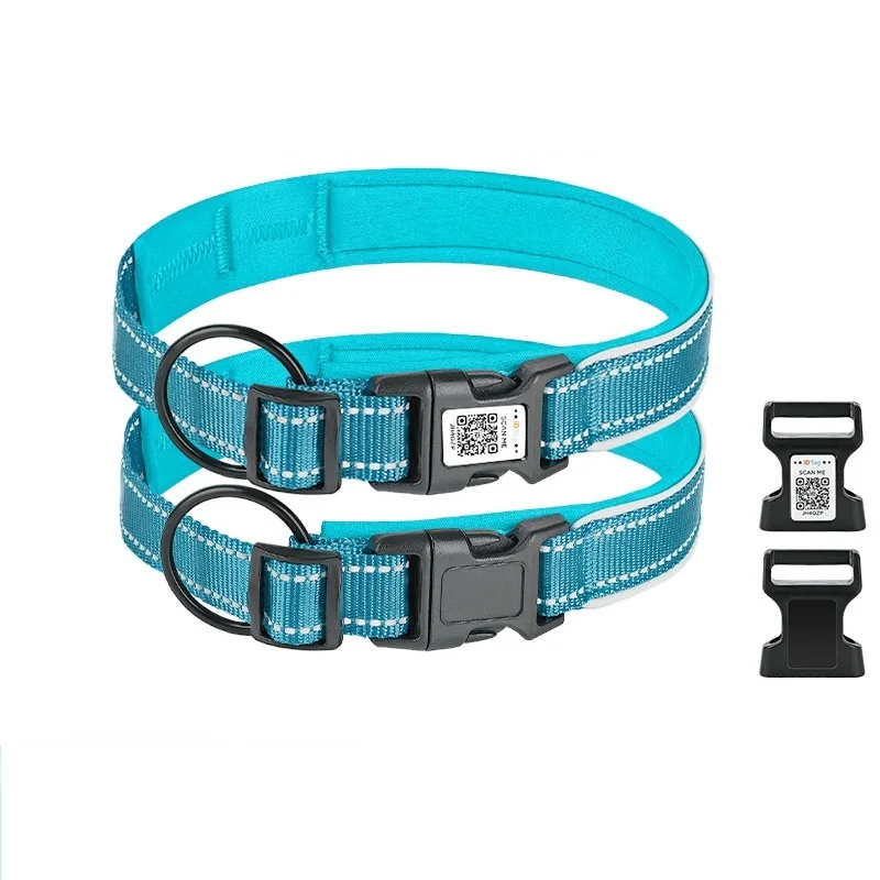 OEM Custom Durable Reflective Solid Leather Dog Collar Luxury Modern Simple Dog Training Collars with QR Code ID Tag