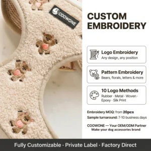 OEM Custom Embroidered Teddy Dog Harness Set Adjustable Pet Harnesses No Pull Dog Harness Pet Collars Leashes Luxury Dog Leash
