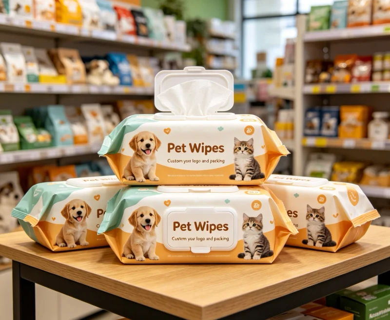 OEM Custom Logo Eco Friendly Biodegradable Paper Soft Alcohol Free Unscented Cleaning Pet Wet Wipes for Dogs and Cats
