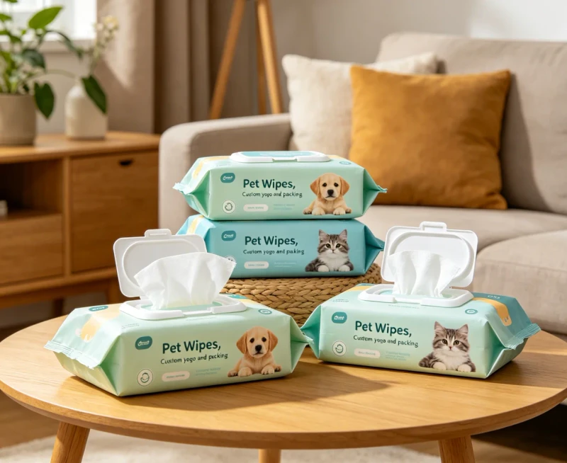 OEM Custom Logo Eco Friendly Biodegradable Paper Soft Alcohol Free Unscented Cleaning Pet Wet Wipes for Dogs and Cats