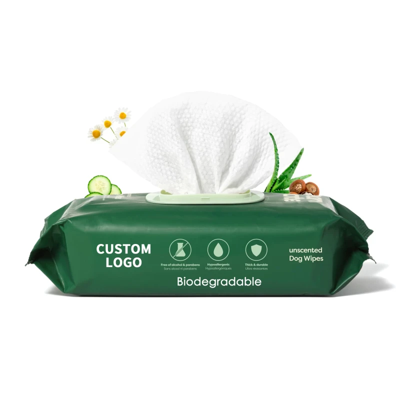 OEM Custom Logo Pet Wipes Natural Eco Friendly Biodegradable Hypoallergenic Alcohol Free Unscented Dog Cat Cleaning Wipes