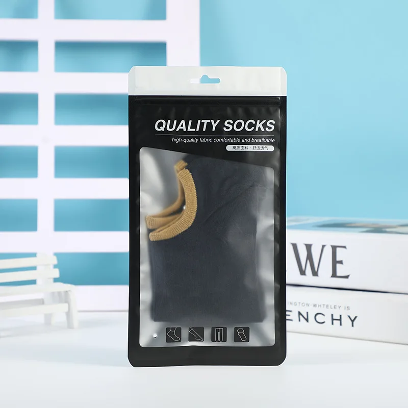 OEM Customizable Clear Self Seal Zipper Plastic Retail Packaging Transparent Front White Opp Bag for Shoes and Socks