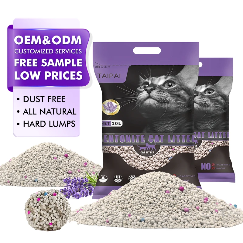 OEM Dust Free 100% Natural Sodium Cat Sand Lavender Scent Fast Clumping Colorful Bentonite Cat Litter