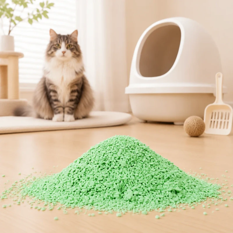 OEM Eco friendly Biodegradable Natural Plant Fiber Mixed Cat Litter Tofu Cat Litter Organic Kitty Litter with Green Tea Scents