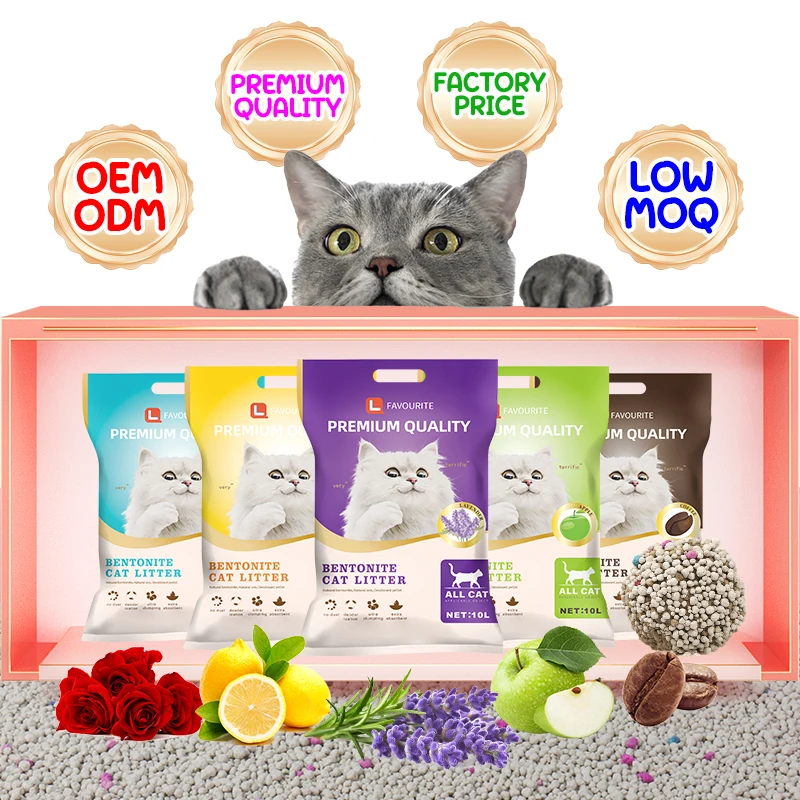OEM Factory 10 Litter Premium Sodium Kitty Litter Dust Free Fast Clumping Extra Odor Control Colorful Ball Shape Litter