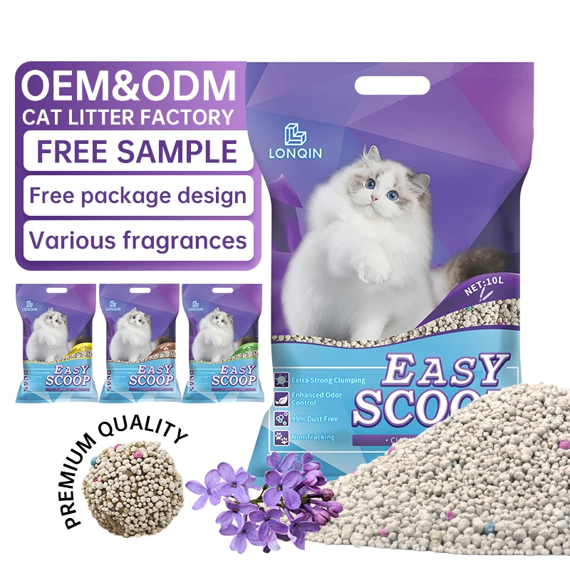 OEM Factory Natural Organic Multi Fragrant Kitty Litter Dust Free Strong Clumping Ball Shape Clay Bentonite Cat Sand