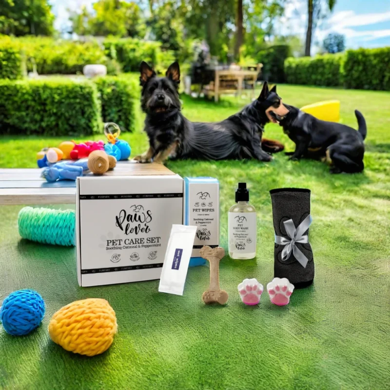 OEM Full Pet Care Set Natural Ingredient Body Wash Wet Wipes Bath Bomb Towel Grooming Set with Toy