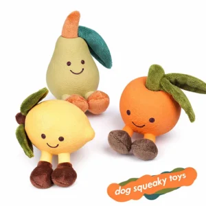 OEM Latex Plush Squeaky Dog Toy Fruit Design Lemon Orange Pear Pet Chew Toys