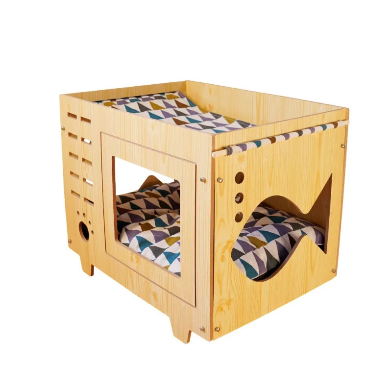 OEM Luxury Double Layer Wooden Kennel Small Medium All Season Dog Cat House Villa with Mat Sustainable Feature