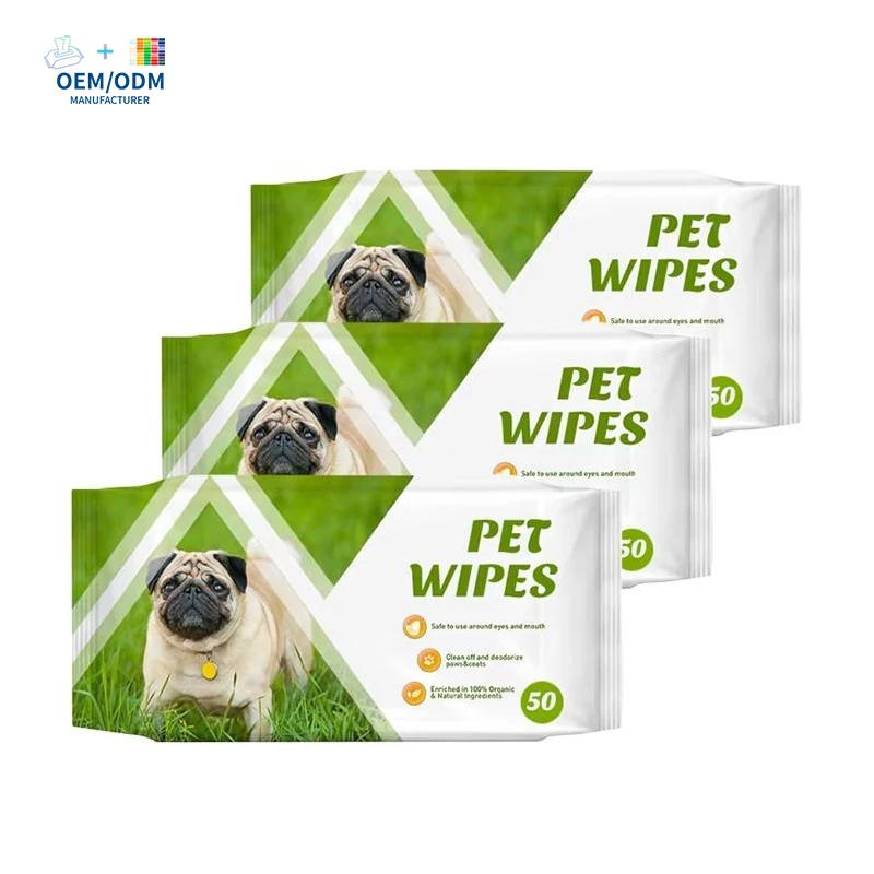 OEM ODM 3 Packs of 50 Bamboo Fiber Pet Wet Wipes Deep Cleaning Fruit Scent Options for Dogs Cats Small Animals