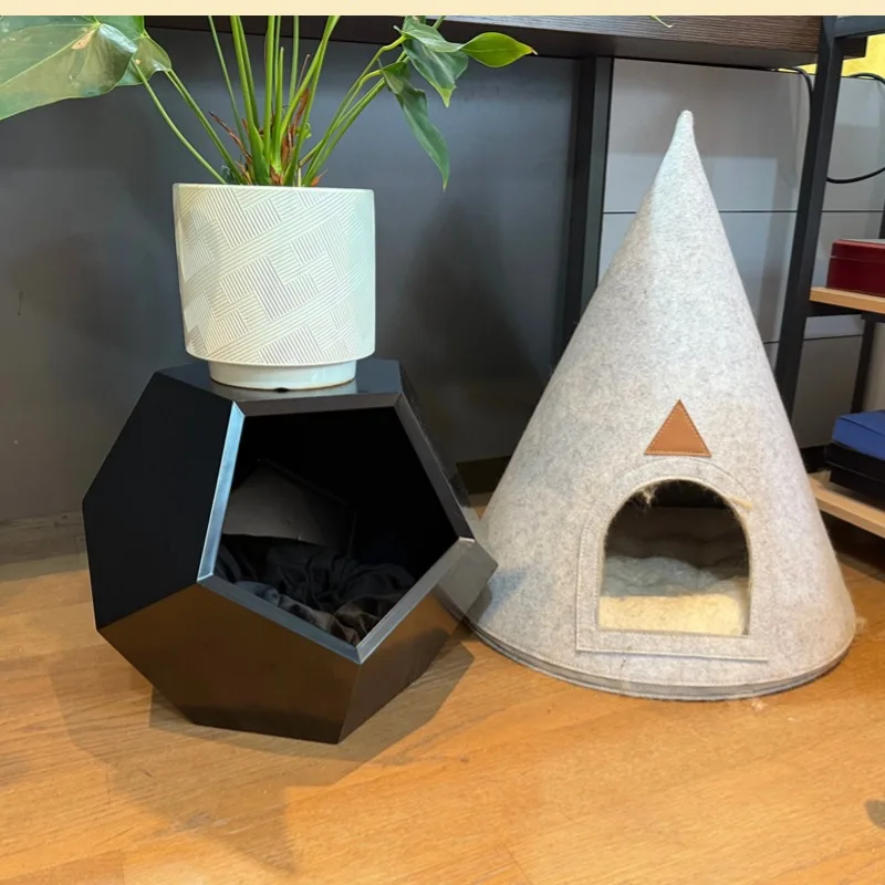 OEM ODM Available Wooden Cat House Geometric Pet Furniture Dodecahedron Cat Cave