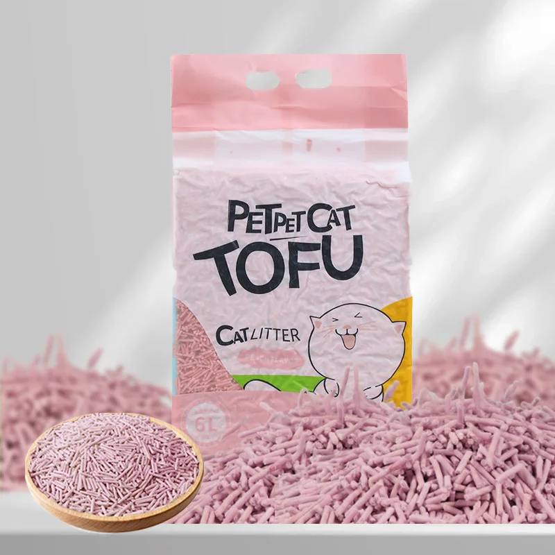 OEM ODM Bulk 6l Lavender Peach Scented Premium Natural Plant Tofu Cat Litter Clumping Dust Free Flushable Tofu Cat Litter Sand