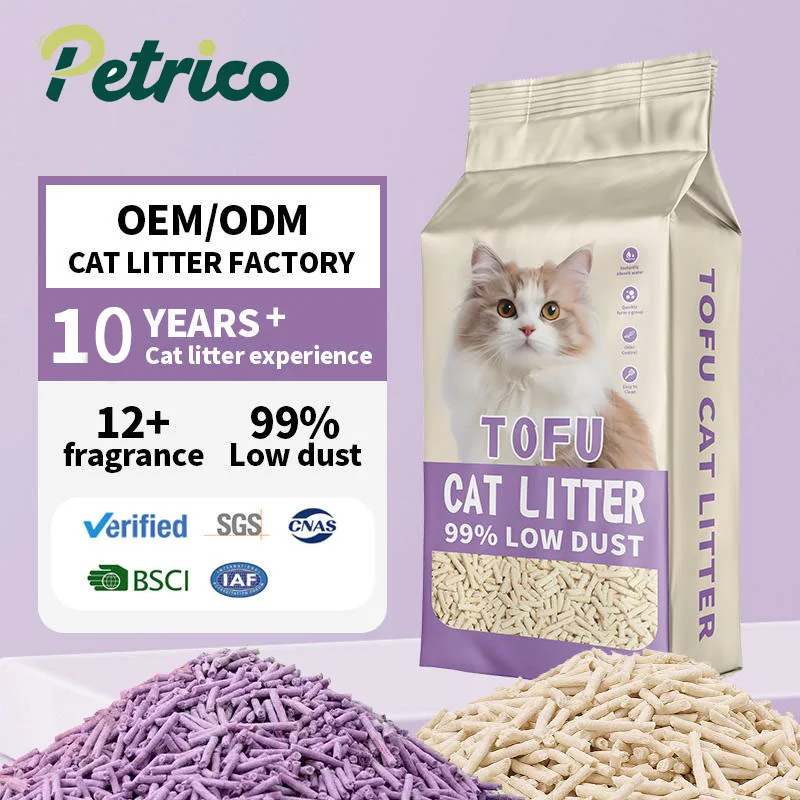 OEM ODM Cat Litter Customized Low Dust Flushable Eco Friendly Biodegradable Food Grade Fast Clumping 6L 7L Corn Tofu Lavender